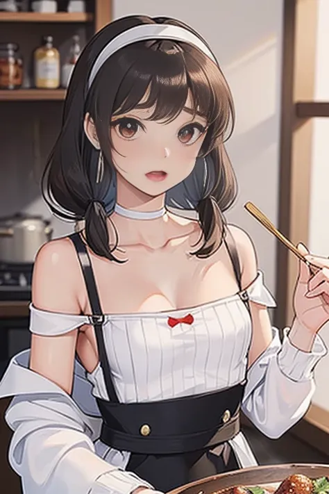 masterpiece, yor, 1girl, Bust A Cup, Amazing Cleavage:1.0, thin waist, big ass, Raised sexy, small breast: 1.2 posed cleavage:1.2、solo, looking at viewer, open mouth, have a cute grass of cute beergrass,black hair, red eyes, dress, bare shoulders, jewelry,...