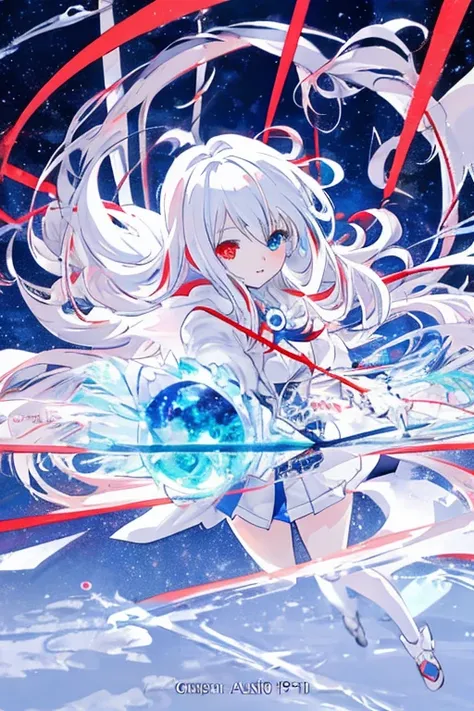 anime girl with long white hair holding a ice sword, ice magic circle, best anime 4k konachan wallpaper, white haired deity, zer...