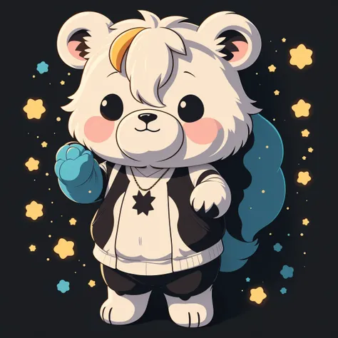 Sticker Style, Anime Style, Chibi, 1 bear, Cute cow avatar, Fantasy Background