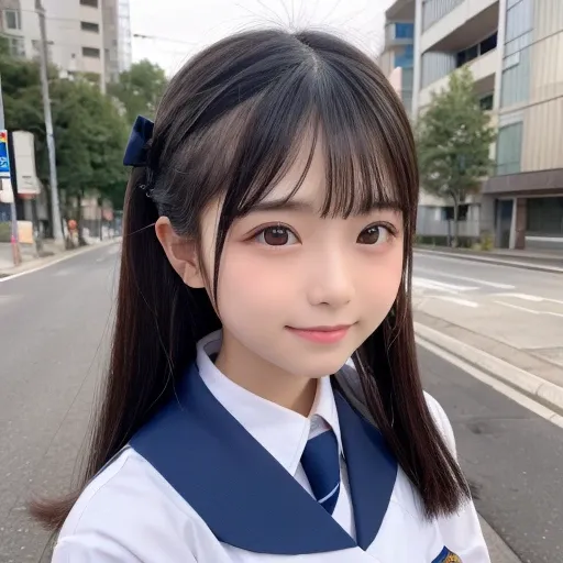 cute 15 year old japanese、on the road、highly detailed face、pay attention to the details、double eyelid、beautiful thin nose、sharp ...