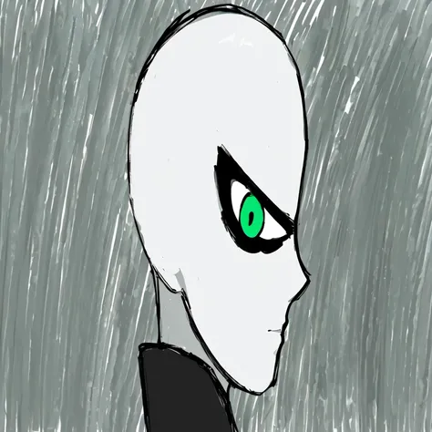 un dibujo de un hombre de ojos verdes y traje negro, unknown art style, face of a pale alien cultist, y extraterrestres. angled jaw, clean celda sombreada, estilo varguyart, cel - shading art style, mirada intimidante, ojos pesados hacia un lado, celda som...