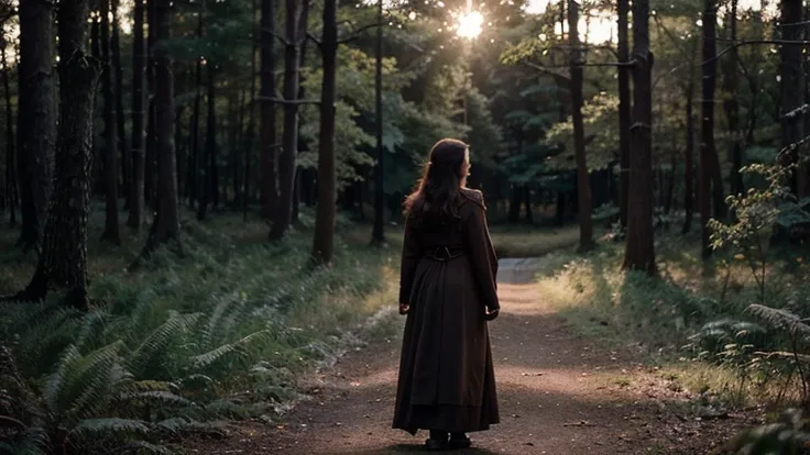 connection to the woods, drawn to its whispering trees and hidden glades. One evening, as the sun dipped below the horizon and the first stars began to twinkle, Elara wandered deeper into the forest than she ever had before.