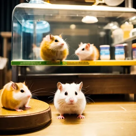 Dwarf Campbell Hamster playing with other hamsters。