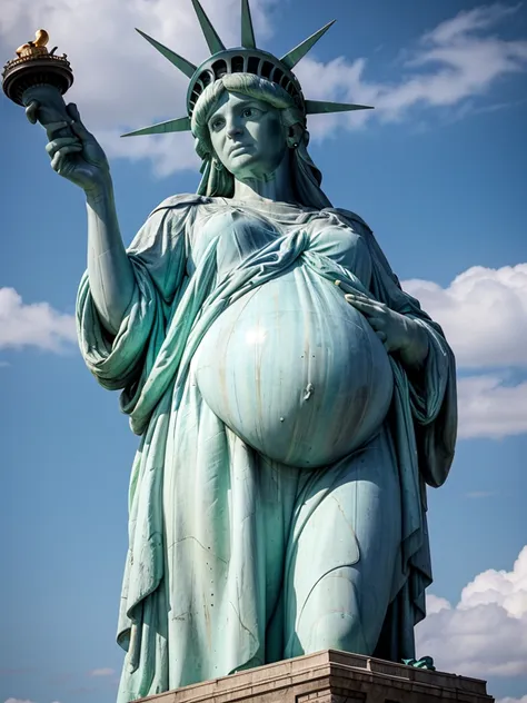 (lady-liberty), pregnant liberty statue. the image is of the best quality, with a resolution of 4k and hdr enhancement, showcasi...