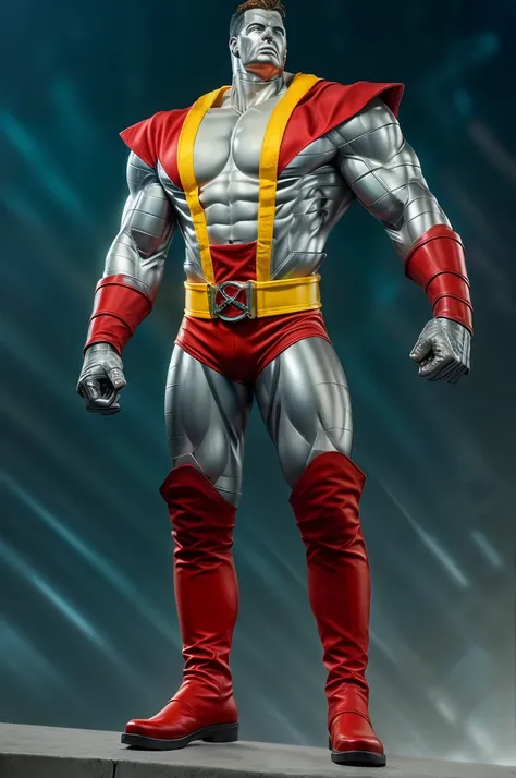 (masterpiece, best quality:1.2), (1man realistic, solo), black hair, (realistic colossus (x-men)), (((face colosus steel metal texture skin))), ((head metal steel)), (((no face texture human skin))), body steel skin, ((uniform colossus red and yellow)), re...