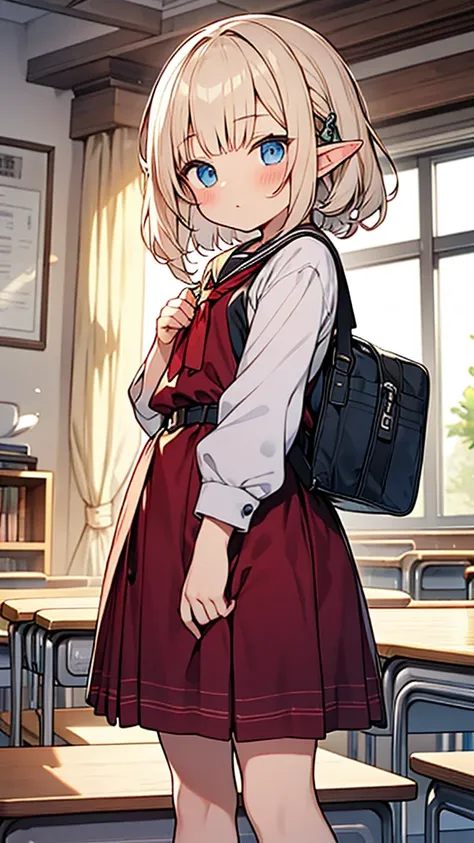 elf shota,1 school bag,book,curl bob hair,