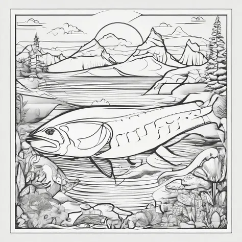 Alaska sealife ocean beaches fish bears line art