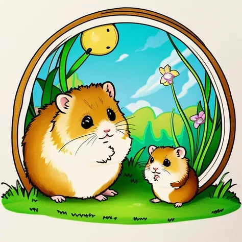 Golden hamster drawing scene。
