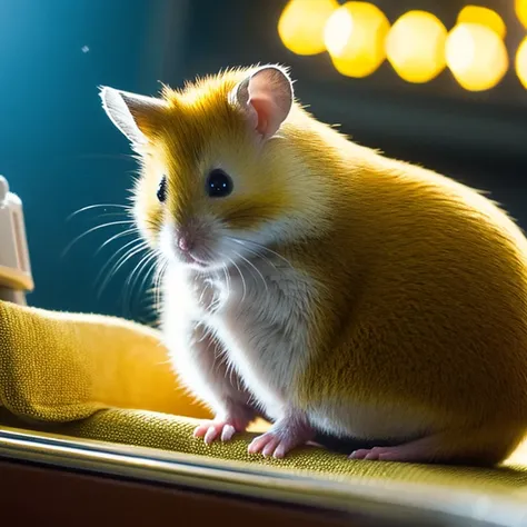 Golden hamster watching a movie。