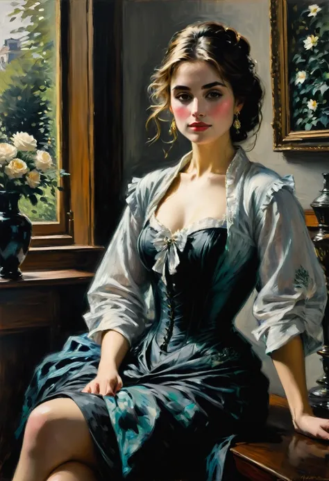 by Claude Monet and Fabian Perez, best quality, masterpiece, very aesthetic, perfect composition, intricate details, ultra-detailed