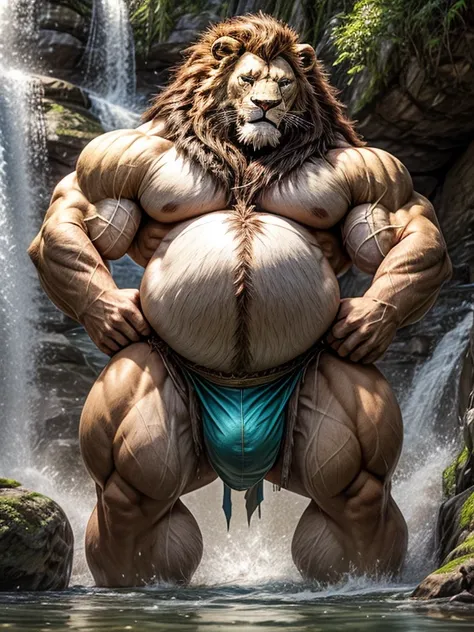 Lion‚male‚big sphere belly‚big belly‚bulge crotch in loincloth‚fat belly‚big chest‚pregnant‚muscular‚bodybuilder‚big abdominal muscle‚loincloth‚big fat belly‚huge bulge belly‚A loincloth with a huge bulge in crotch‚huge belly muscular ‚huge bulge belly‚big...