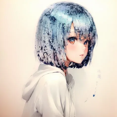 A drawing of a girl with short hair wearing a hoodie, Anime Sketch, Anime style painting, an Anime Drawings, Anime Girl Profile, Manga drawings, Subtle anime style, chihiro! fujisaki, Drawn by a Japanese anime artist, Flat anime shading, Anime Drawings, An...