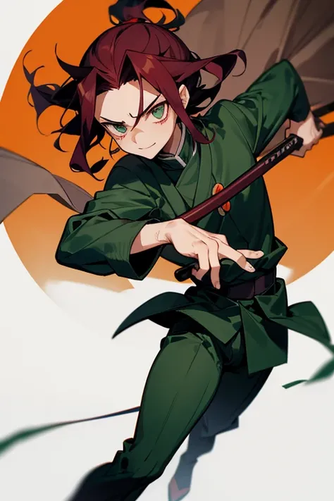 Hair and Eyes: He has dark red hair and eyes, both of which are striking and unique. His hair is often depicted with a wavy texture and a distinct scar on his forehead that changes as the series progresses.
Outfit: Tanjiro typically wears a checkered green...