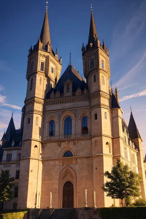 French medieval castle in the middle of a dark baroque city