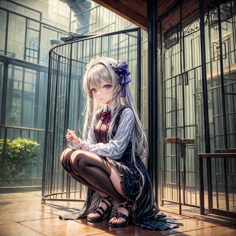 zoo、cage、lattice、頑丈なcage、cageの中にいるgirl、Cosplay、girl