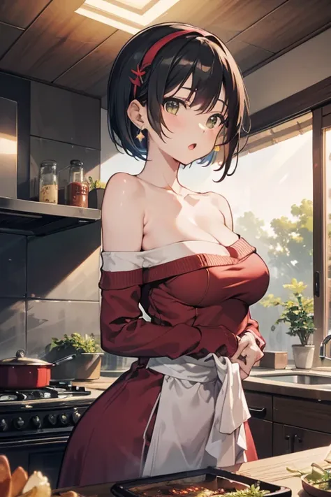 masterpiece, yor, 1girl, Bust A Cup, Amazing Cleavage:1.1, thin waist, big ass, Raised sexy, small breast: 1.1 posed cleavage:1.2、solo, looking at viewer, open mouth, have a cute grass of cute beergrass,black hair, dark green eyes, dress, bare shoulders, j...