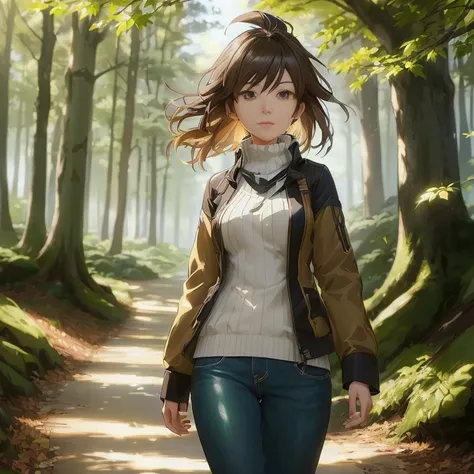 anime girl walking down a path in a forest with trees, makoto shinkai. digital render, makoto shinkai art style, smooth anime cg art, makoto shinkai style, realistic anime artstyle, makoto shinkai ( apex legends ), anime lush john 8k woods, digital anime a...