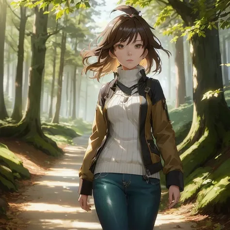 anime girl walking down a path in a forest with trees, makoto shinkai. digital render, makoto shinkai art style, smooth anime cg art, makoto shinkai style, realistic anime artstyle, makoto shinkai ( apex legends ), anime lush john 8k woods, digital anime a...