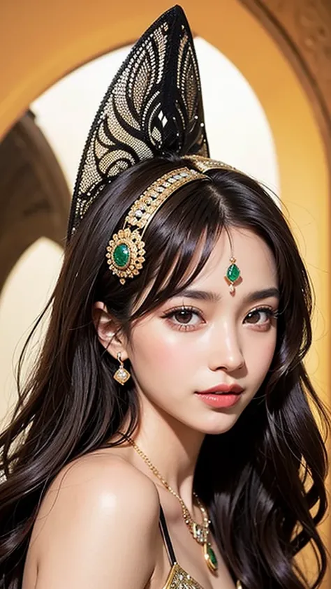 Arabian beauties are admired worldwide for their beauty and grace, rooted in their culture and historical heritage. Their eyes are deep brown or emerald green, harboring wisdom and strength within their depths. Long, delicate lashes sway in the breeze, fra...