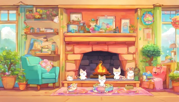 fireplace、Sleeping cat