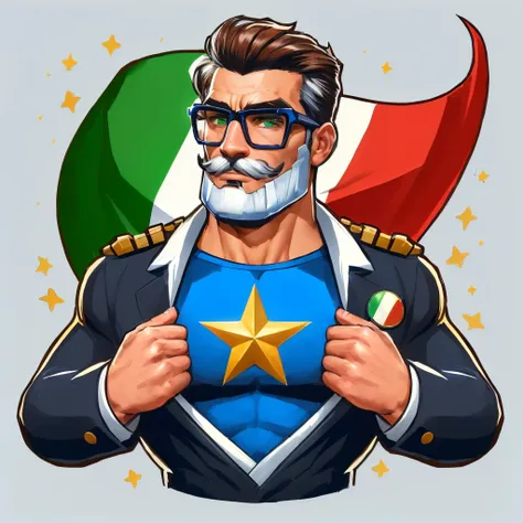 a cartoon image of a man in a suit and glasses with a star on his chest, muscular male hero, high detail iconic character, superhero portrait, hero character art, hero character, puerto rican super hero, hero 2 d fanart artsation, inspired by Ettore Tito, ...