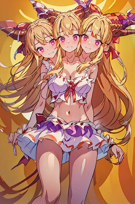 (masterpiece, best quality), best quality, (ultra-detailed), (3heads:1.5), 1girl, (suika ibuki:1.3), masterpiece, (best quality:1.5, highres, UHD), highres, absurdo, ultra detail, ultra quality, Ultra resolution, tattered pale pink top, crop top, ((stomach...