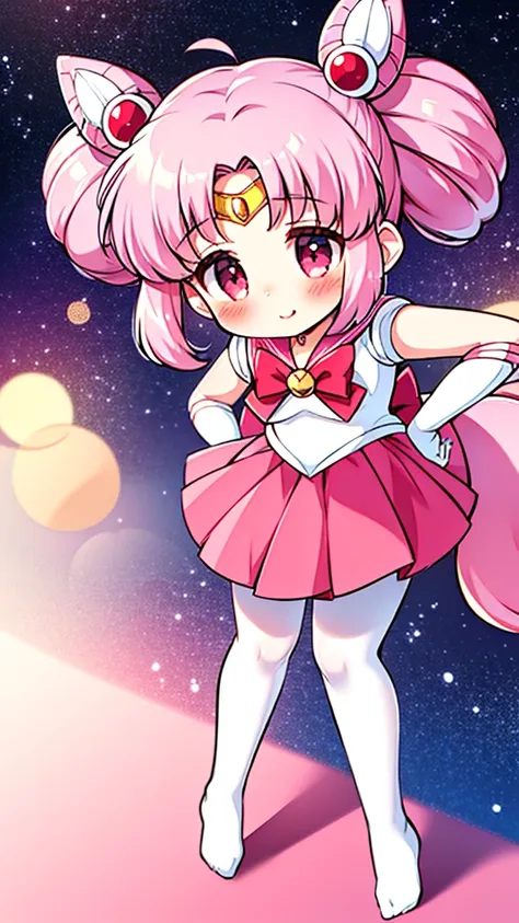 sailor moon，young年，seven years old，cute，metal hairpins，（little girl），（little loli），pink hair，（double tail），sailor suit，red bow，w...