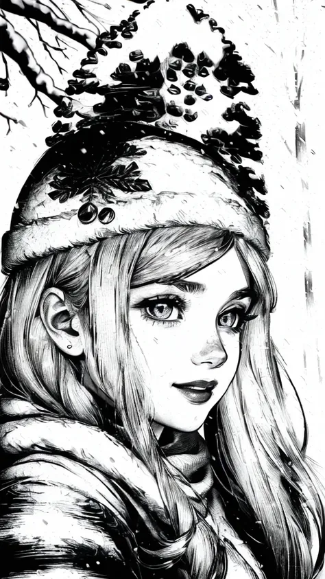 (best quality,photorealistic:1.37), black and white portrait of a girl playing in a beautiful snowy landscape, detailed eyes and...