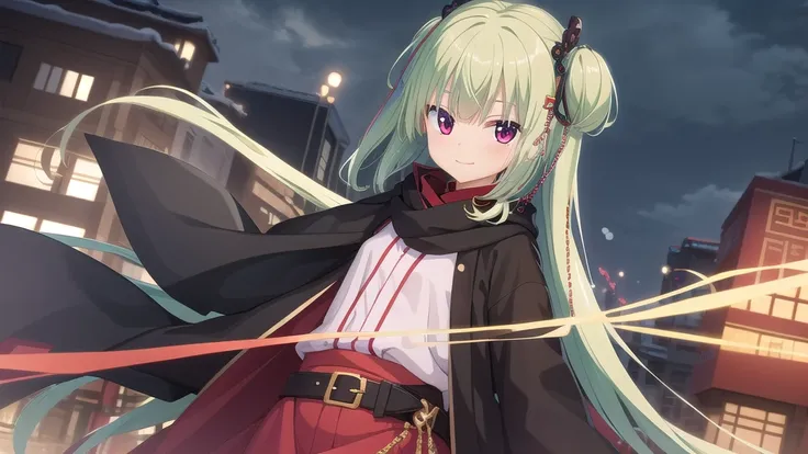 ((masterpiece)),(best quality),Official Art,Extremely detailed CG,Unity 8k Wallpaper,Super detailed,Beautiful and delicate eyes,Extremely detailed face,1 girl,solitary,,(whole body:1.5),(small:1.3),Smile,,Murasame,Very long hair,Green Hair,sides up,Purple ...