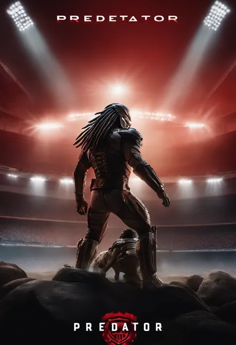 The predator , con polera de futbol equipo, river plate, en estadio monumental , 8k high resolution image 