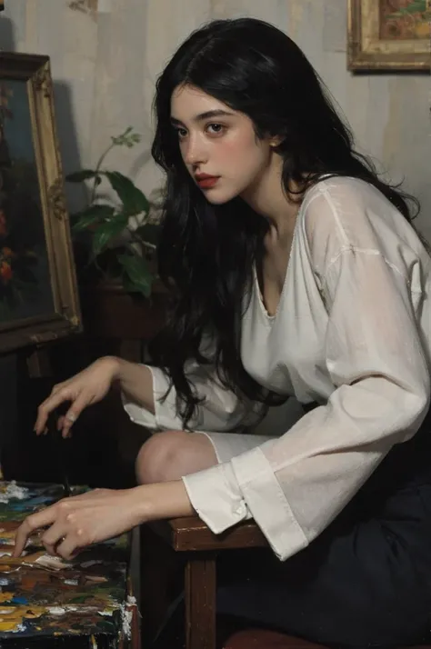 (Oil painting: 1.5),



A woman with long black hair, (a detailed painting: 0.353), (Gothic art: 0.106)