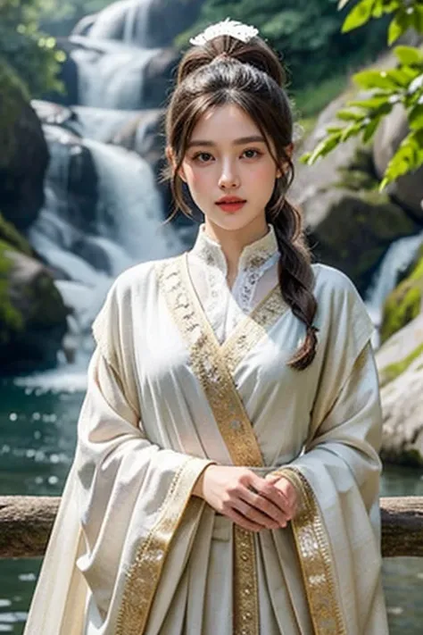 8K, ultra hd, masterpiece, very realistic, 1 girl, elegant, ornate, accessories, beautiful ancient archery costumes , 4 costumes, Japanese girl,  4 hairstyles - pig tail, ponytail, french briads, slong hair with side bangs, brown hair, brown eyes, perfect ...