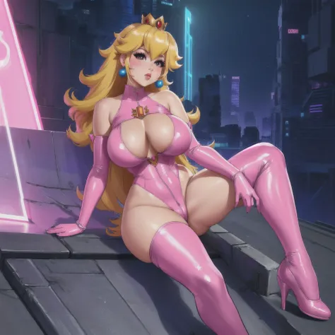 a cartoon picture of a woman with a big breast sitting on a ledge, a human-like juicy peach, portrait of princess peach, princess peach), princess peach, thicc, danbooru and artstation, commission for high res, video game fanart, giantess art, the princess...