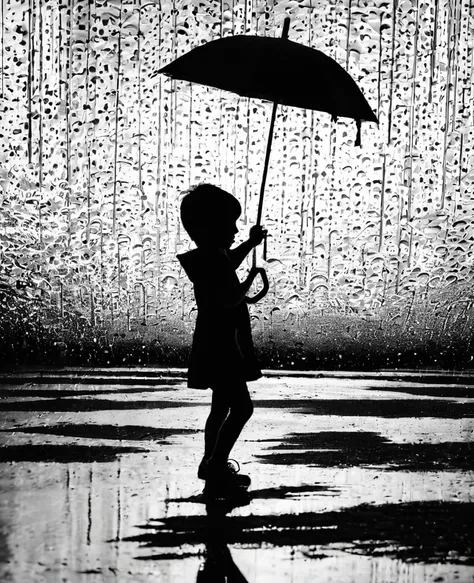 Shadow of a kid with umbrella in an Abstract rainy background