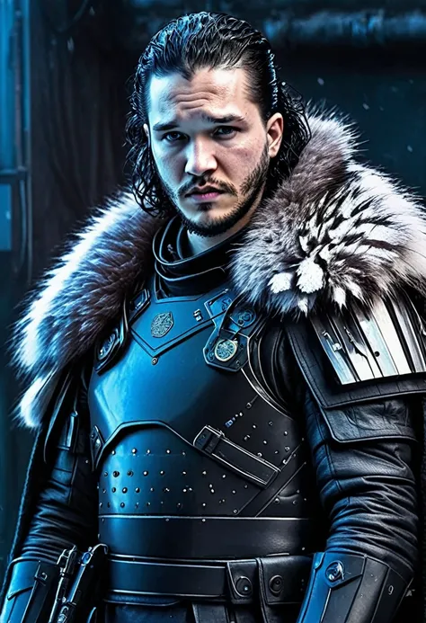 Realistic depiction of Jon Snow in cyberpunk