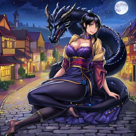 A serpentine black dragon magically transforms into a lovely Malaysian woman (dressed like a Romanian trollop), set in a medieval European village under a full moon. She is a trickster spirit and has seduction to get up too, her dress ACCIDENTALLY drops of...