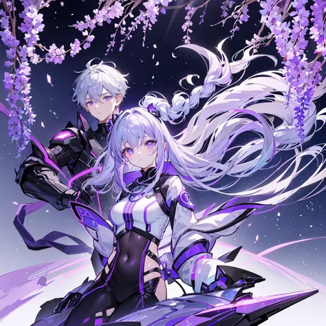 1BOY,1GIRL,anime、highest quality、Masterpiece、Official Art、16K、The best composition、The best light source、Super detailed、super beautiful、Super detailedな目、A futuristic couple riding a motorcycle, the girl is sitting behind the boy and hugging him from behind...