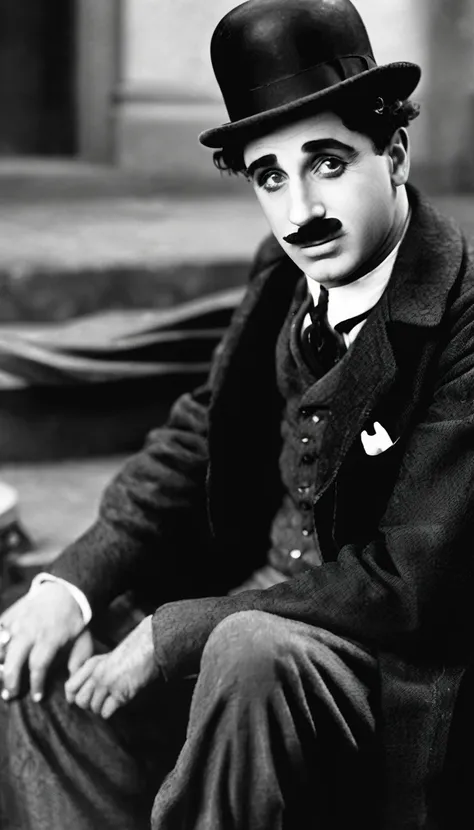 (ohwx), charlie Chaplin, old movie, black and white, monochrome