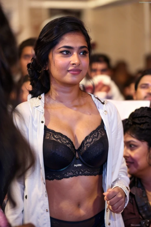 photography of a 20yo woman, rashmika mandhana perfect face, masterpiece, bra, underwear, black_bra, jacket, black_panties