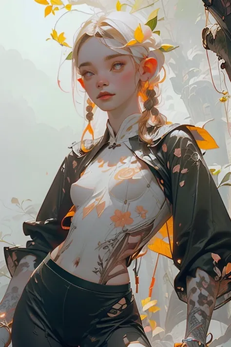 ((Create one girl 16+ Years old.), (Full Length), (1 girl), (sexual), (dyed red hair), (White Cyberskull Armor), ( long black tights with gloves),(Wearing a black outfit, holding a sword, Росс Тран 8K, 3D character rendering 8K, style by Ross Tran, Russell...