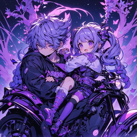 1BOY,1GIRL,Crypticforce、yinji、Super detailedな目、highest quality、Masterpiece、Official Art、16K、The best composition、The best light source、Super detailed、super beautiful、A futuristic couple riding a motorcycle, the girl is sitting behind the boy and hugging hi...