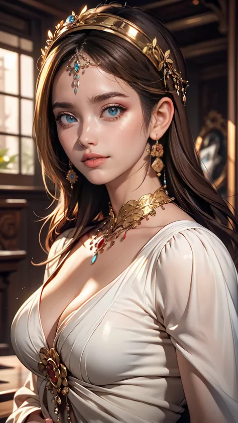 masterpiece, highest quality, masterpiece, God-like quality, Godly art, Highly detailed face, Very realistic, cute, young woman, smile, Big eyes, Long eyelashes, Multicolored Hair, Variegated eyes, Shiny skin, Fuller lips, Big Lips, Shiny skin, Blushing, N...