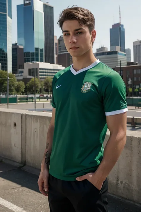 Male, Athletic, Realistic, City Background, White Boy, Green Eyes