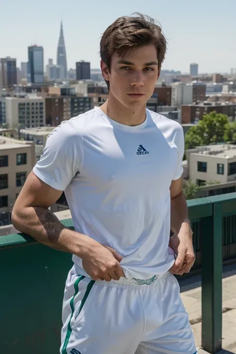 Male, Athletic, Realistic, City Background, White Boy, Green Eyes