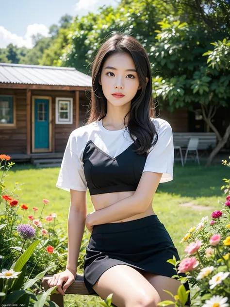 ((best qualtiy, 8K, tmasterpiece:1.3)),Focus:1.2, female high-school student，wooden cabin，（A look of determination）（adolable），delicated face，Long hair waist-length，long hair flowing，Tilt your head，ssmile，Hair details，Delicate Full Body Portrayal，Delicate d...