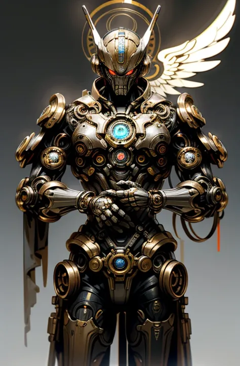 Hombre,Robot, ciborg, (humanoide), half machine, Ultron, Robotic wings, (engranajes), (steampunk), tuerto, ojo rojo, Robotic wings,(alas de lechuza), robot, humano, lechuza, role character, nuchaku cono arma principal