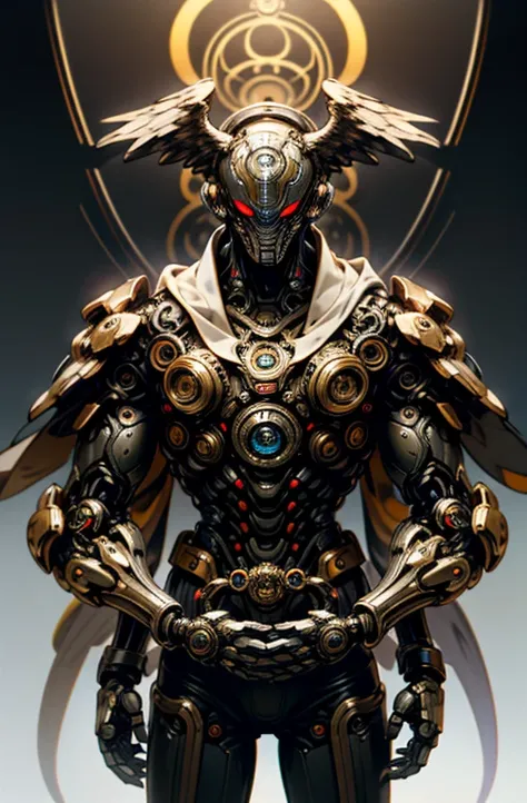 Hombre,Robot, ciborg, (humanoide), half machine, Ultron, Robotic wings, (engranajes), (steampunk), tuerto, ojo rojo, Robotic wings,(alas de lechuza), robot, humano, lechuza, role character, nuchaku cono arma principal