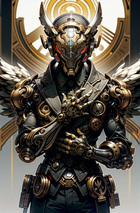 Hombre,Robot, ciborg, (humanoide), half machine, Ultron, Robotic wings, (engranajes), (steampunk), tuerto, ojo rojo, Robotic wings,(alas de lechuza), robot, humano, lechuza, role character, nuchaku cono arma principal