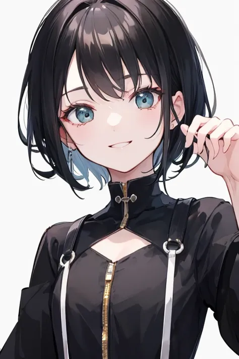 ((good quality)), Perfect face,cute,short black hair,,Cartoon,Smile