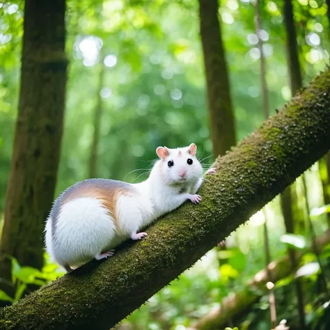 Chinese hamster having an adventure in the forest。